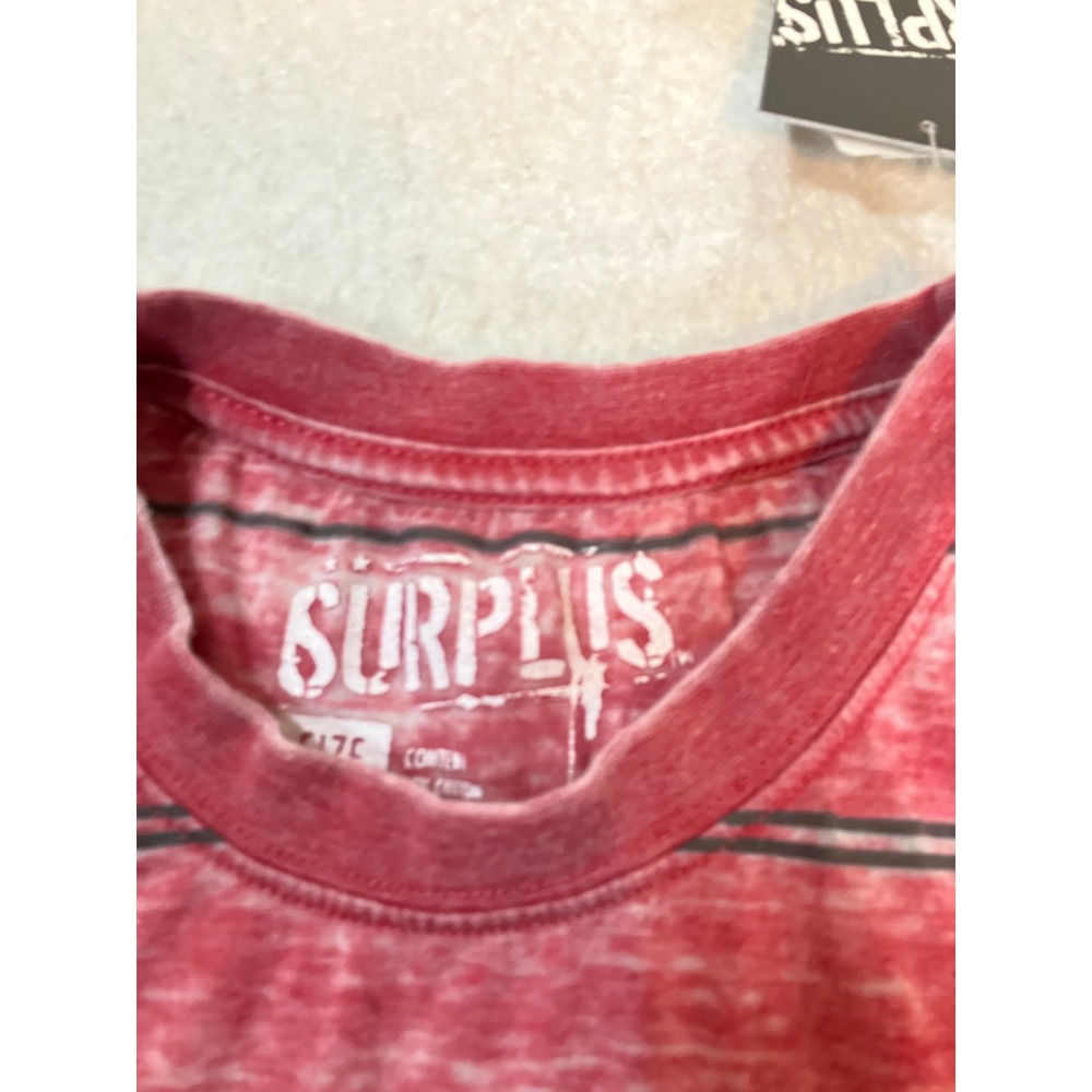 Surplus Mens Size Medium Striped Crewneck Short Sleeve T-Shirt Red Grey NWT - Picture 6 of 7